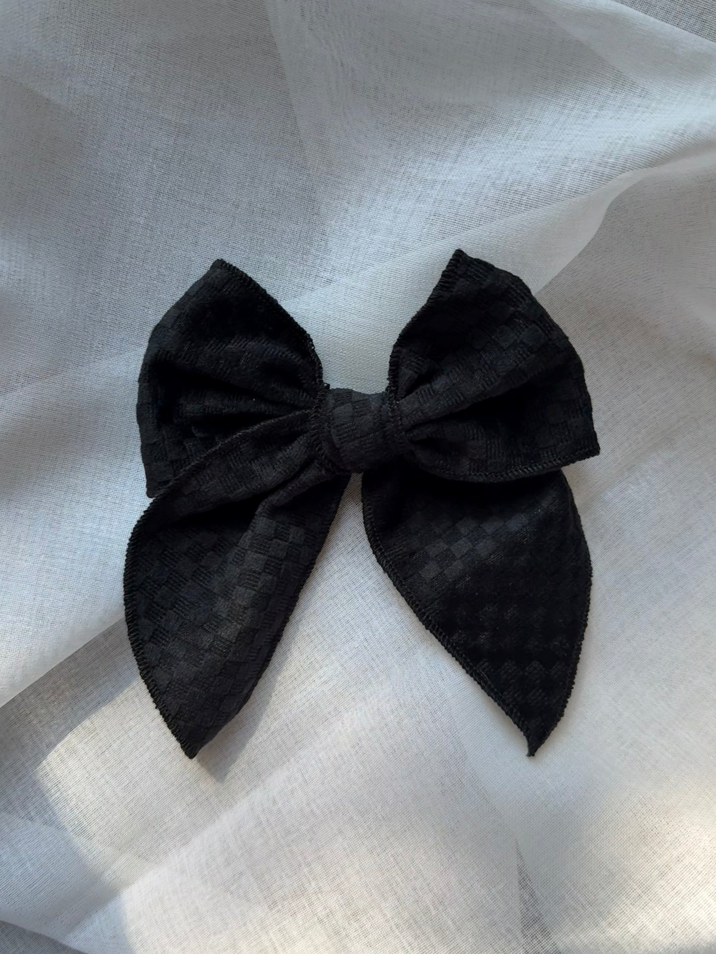 Black Velvet Checkered Hair Bow
