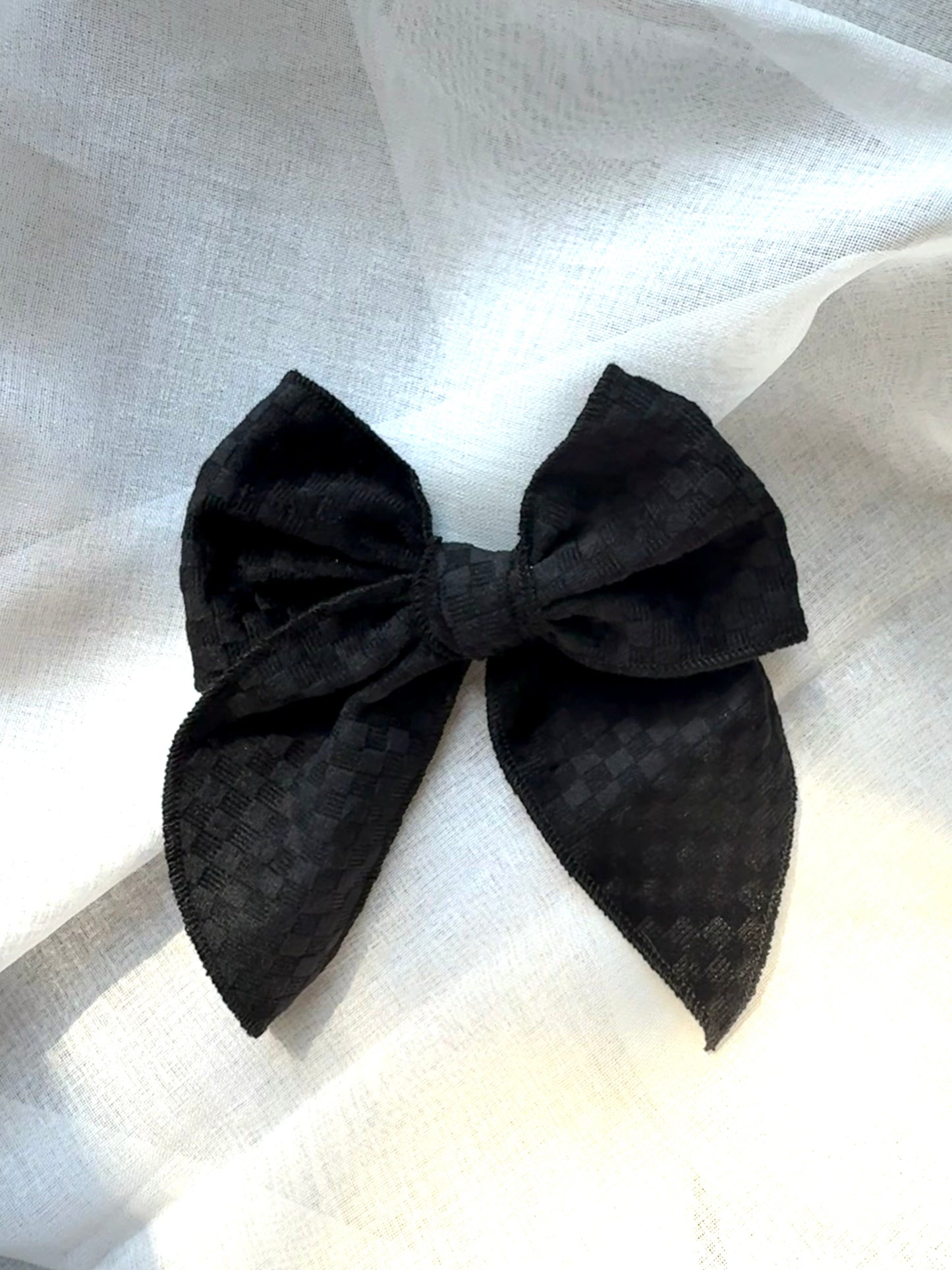Black Velvet Checkered Hair Bow