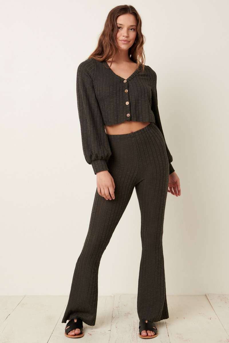 Ribbed Flared Yoga Pants - Charcoal