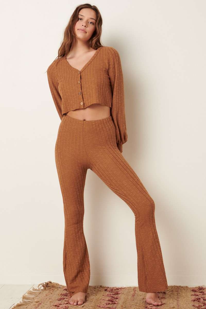 Ribbed Flared Yoga Pants - Honey