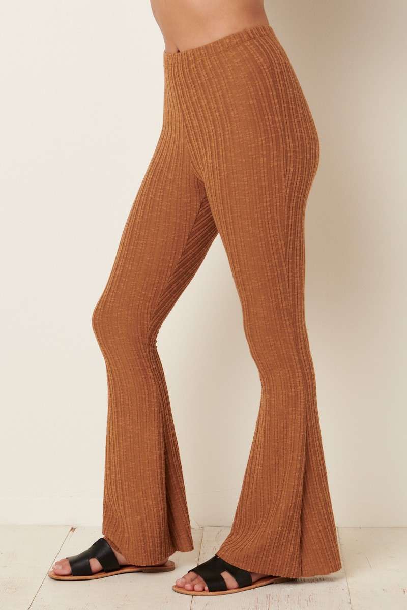 Ribbed Flared Yoga Pants - Honey